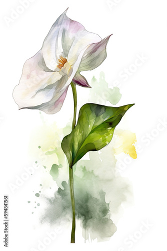 Trillium flower in springtime on white background. Clipart style trillium flower. Flowers fresh flowers. 3D realistic illustration. Creative AI photo