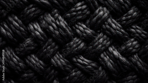 Intricate Details: A Macro View of Textured Wool with Wicker Pattern on a Black Background. Generative AI photo