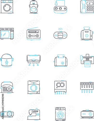 Intelligent dwelling linear icons set. Automation, Technology, Comfort, Sustainability, Efficiency, Connectivity, Security line vector and concept signs. Innovation,Adaptability,Smart outline