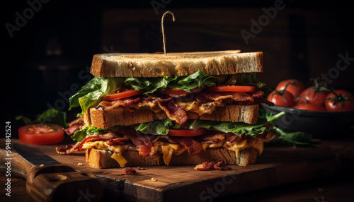 Fresh grilled beef sandwich on rustic ciabatta bread generated by AI