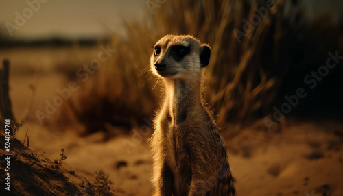 Meerkat standing alert, watching wildlife in wilderness generated by AI