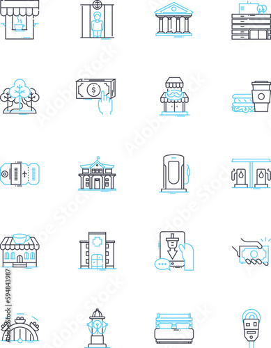 Advanced metropolis linear icons set. Sprawling, High-tech, Futuristic, Complex, Sophisticated, Dynamic, Progressive line vector and concept signs. Vibrant,Diverse,Global outline illustrations