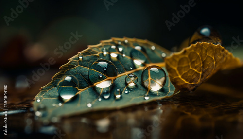Raindrop reflects beauty of organic plant material generated by AI