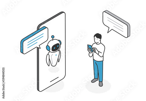 AIチャットサービスを利用して調べ物をする男性のイメージイラスト