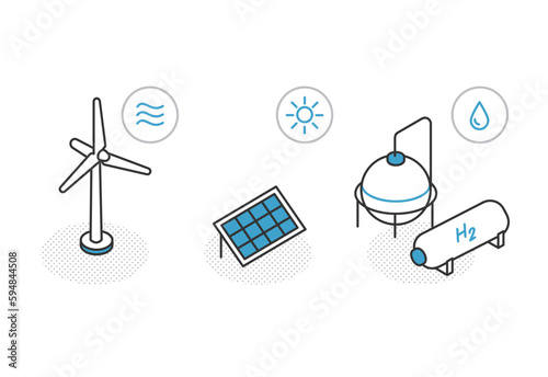 再生可能エネルギーを用いた発電方法のイメージイラスト素材