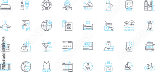 Lively entertainment linear icons set. Vibrant, Dynamic, Energetic, Thrilling, Exhilarating, Electric, Exciting line vector and concept signs. Fun-filled,Stimulating,Enlivening outline illustrations