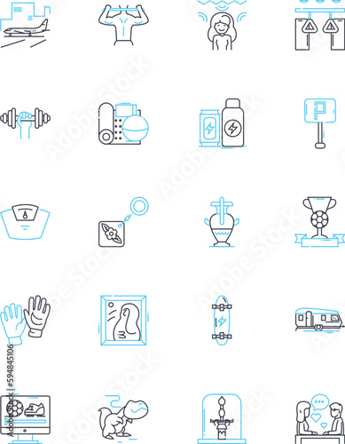 Wilderness safari linear icons set. Adventure, Wildlife, Nature, Expedition, Scenic, Safari, Remote line vector and concept signs. Wildlife sanctuary,Landscape,Authentic outline illustrations