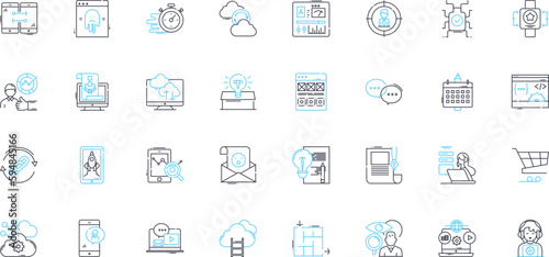 Blog outreach linear icons set. Collaborate, Engagement, Influencers, Promotion, Nerk, Visibility, Partnerships line vector and concept signs. Community,Branding,Exposure outline illustrations