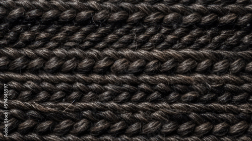 Jute Wicker: A Hyper-Detailed Macro View of Textile Material in Black Color. Generative AI