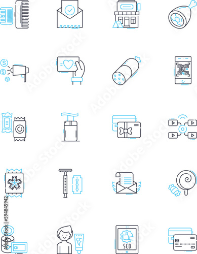 Digital commerce linear icons set. E-commerce, Online shopping, Cybersecurity, Digital payments, Logistics, Personalization, Blockchain line vector and concept signs. Mobile commerce,Virtual