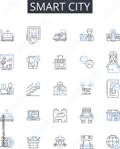 Smart city line icons collection. Intelligent home  Efficient workforce  Sustainable future  Connected cars  Eco-friendly living  Innovative technology  Collaborative teamwork vector and linear