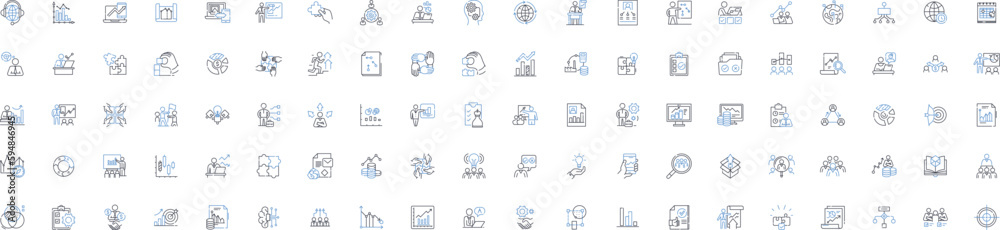 Strategic planning line icons collection. Alignment, Assessment, Analysis, Blueprint, Collaboration, Communication, Competitiveness vector and linear illustration. Configuration,Coordination,Decisions