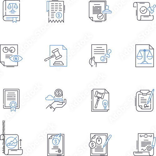 Arbitration line icons collection. Resolution, Mediation, Negotiation, Dispute, Settlement, Hearings, Adjudication vector and linear illustration. Panel,ADR,Tribunal outline signs set