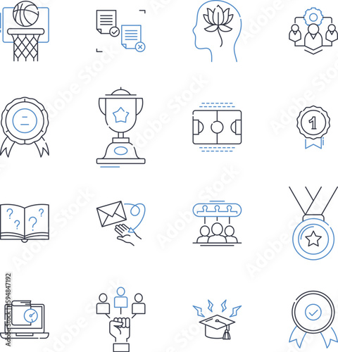 Playoffs line icons collection. Victory, Intensity, Fans, Thrill, Clutch, Drama, Battle vector and linear illustration. Glory,Elimination,Heroics outline signs set