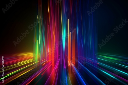 3d render  abstract background with colorful spectrum. Modern wallpaper with neon rays and glowing lines. Generative AI