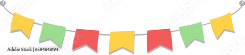 Multicolored triangular flags on ropes on a white background. Decoration of triangular flags. Vector illustration