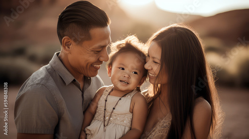 Young Native American family by generative AI