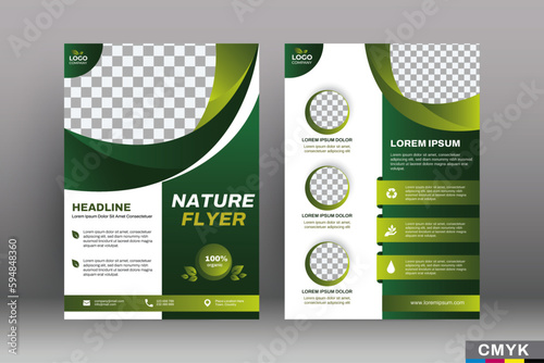 Editable Green Flyer templates. Nature green leaf, environment design. Size A4 CMYK Vector illustration