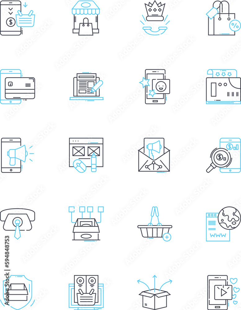 Web promotion linear icons set. SEO, Marketing, Advertising, Branding, Traffic, Social media, Analytics line vector and concept signs. Search engines,Google,Conversion outline illustrations