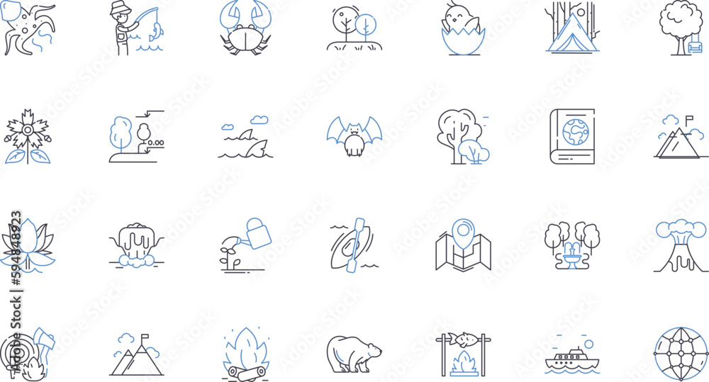 Boundless ocean line icons collection. Endless, Serenity, Depth, Infinite, Calm, Vast, Majestic vector and linear illustration. Magnificent,Intensity,Solitude outline signs set