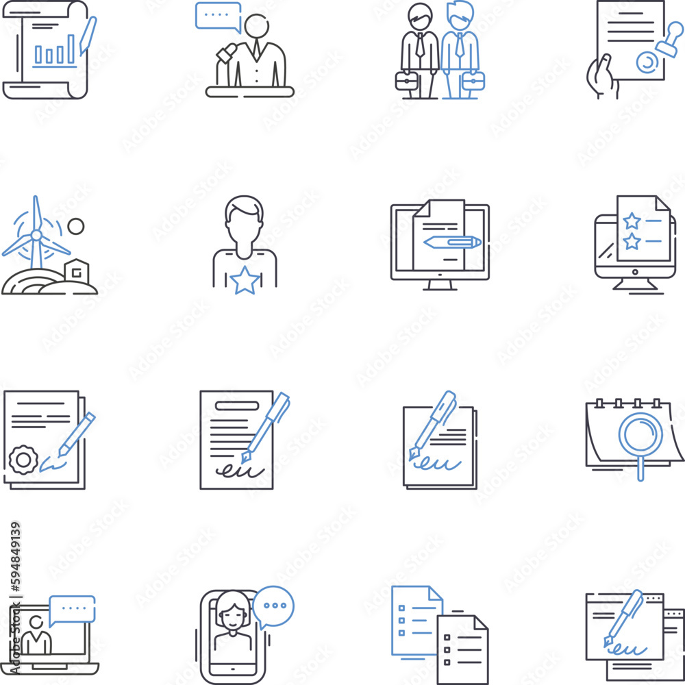 Personnel recruitment line icons collection. Hiring, Recruitment, Staffing, Employment, Talent, Headhunting, Onboarding vector and linear illustration. Job search,Sourcing,Screening outline signs set