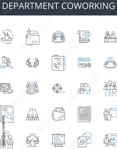 Department coworking line icons collection. innovation sustainability irrigation biotechnology precision mechanization genetics cultivation fertilization resilience transformative pest-control