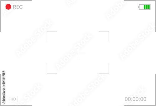 Photo or video camera viewfinder screen set. Vector display frame, focus and grid, zoom, shutter, preview and record shooting settings of digital, dslr, analog camera or camcorder viewfinder