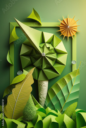 Green Energy Illustrated: Inspiring Artwork Showcasing Sustainable Solutions, paper art and craft style concept. Created using generative AI.