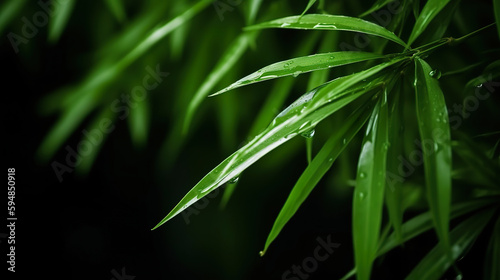 Beautiful green bamboo leaves. Bamboo green leaves. Green and yellow bamboo leaves background in the nature. 3D realistic illustration. Creative AI