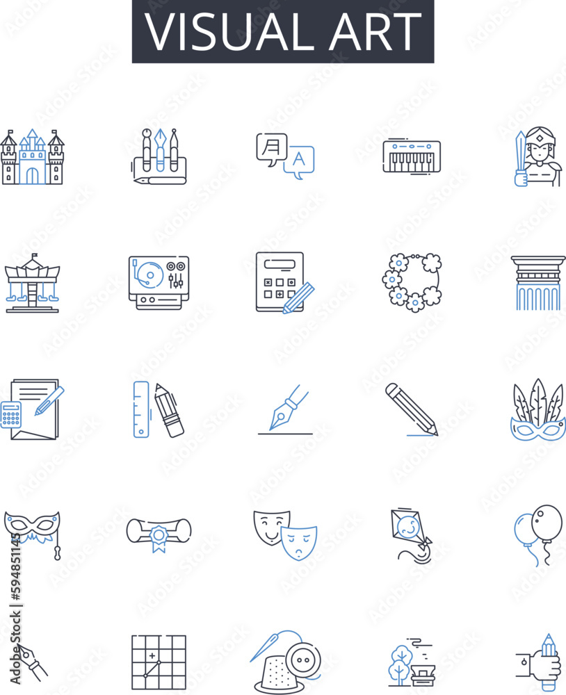 visual art line icons collection. Fine craft, Auditory arts, Performing arts, Concrete poetry, Luxury fashion, Graphic design, Textile art vector and linear illustration. Decorative arts,Culinary arts visual art line icons collection. Fine craft, Auditory arts, Performing arts, Concrete poetry, Luxury fashion, Graphic design, Textile art vector and linear illustration. Decorative arts,Culinary arts