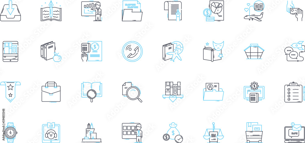 Content writing linear icons set. Copywriting, Blogging, Editing, Proofreading, Content marketing, Brand voice, SEO line vector and concept signs. Headlines,Research,Keywords outline illustrations