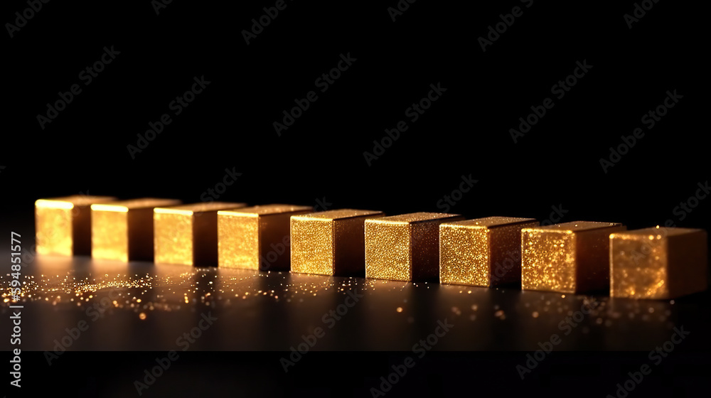 Gold bars in rows on dark background. Lots of stacked gold bars on a black background. 3D realistic illustration. Creative AI Gold bars in rows on dark background. Lots of stacked gold bars on a black background. 3D realistic illustration. Creative AI