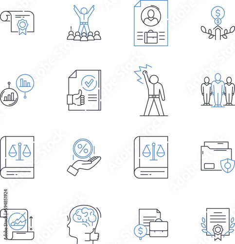 Legal consultancy line icons collection. Advocate, Arbitration, Compliance, Attorney, Litigation, Contract, Judiciary vector and linear illustration. Representation,Paralegal,Mediation outline signs