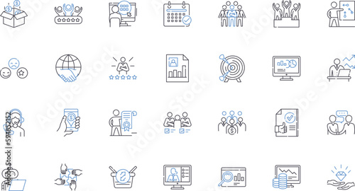 Operational planning line icons collection. Strategy, Goals, Objectives, Timeline, Implementation, Efficiency, Resources vector and linear illustration. Logistics,Metrics,Risk outline signs set