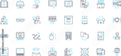 Blockchain revolution linear icons set. Decentralization, Cryptography, Innovation, Transparency, Smart-contracts, Security, Disruption line vector and concept signs. Trust,Transparency,Ledger outline