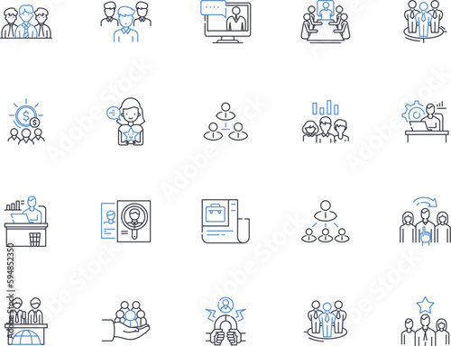 Labor force line icons collection. Employment, Jobs, Workforce, Employment rate, Unemployment, Skills, Job market vector and linear illustration. Demographics,Wage,Education outline signs set