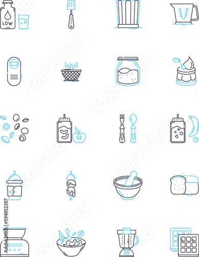 All-you-can-eat restaurant linear icons set. Buffet, Unlimited, Feast, Gluttony, Overindulgence, Variety, Selection line vector and concept signs. Abundance,Gourmet,Cuisine outline illustrations