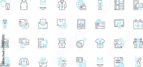 Trendy buying linear icons set. Clickbait, Fad, Impulse, Vibe, Hype, Popular, Snobbery line vector and concept signs. Fashionable,Chic,In outline illustrations Generative AI photo