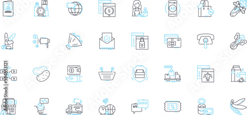Shopping plaza linear icons set. Retail, Stores, Boutiques, Market, Mall, Outlet, Emporium line vector and concept signs. Bazaar,Grocery,Department outline illustrations Generative AI photo