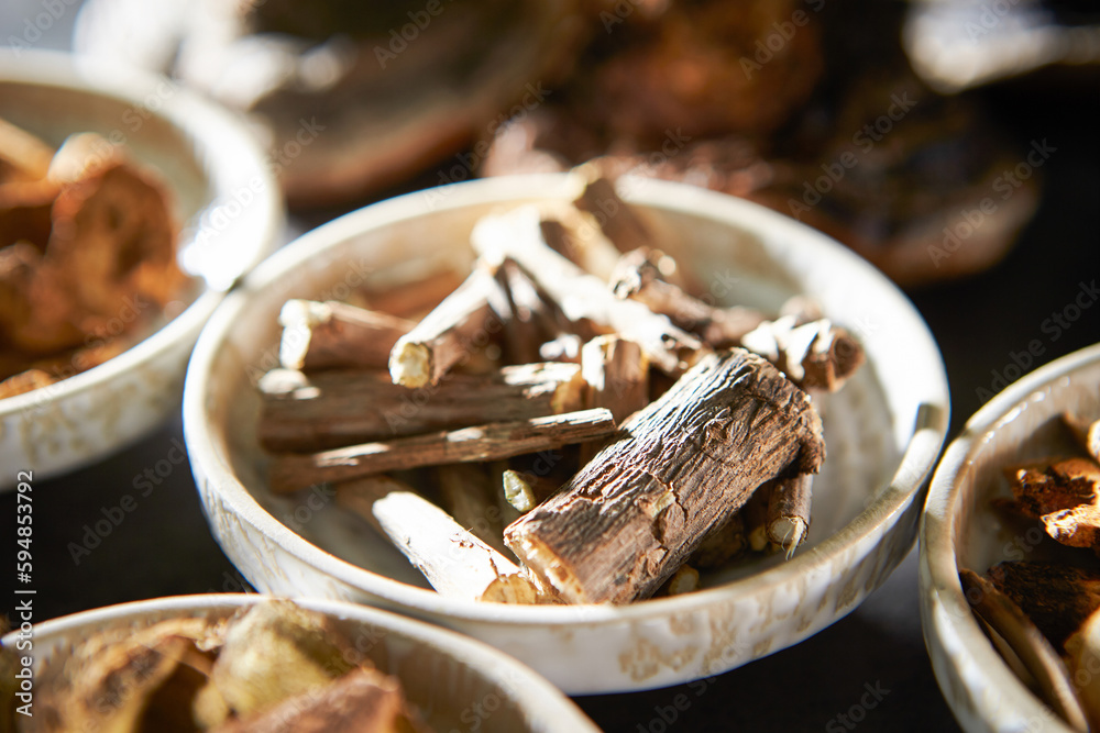 Various kinds of herbal medicines on a plate Various kinds of herbal medicines on a plate