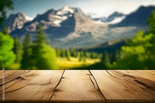 mountain background Table for placing products. Illustration