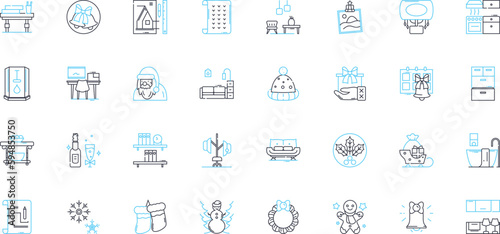 Ornamental pieces linear icons set. Figurine, Sculpture, Vase, Statue, Centrepiece, Sconce, Candlestick line vector and concept signs. Candelabra,Chandelier,Lantern outline illustrations Generative AI