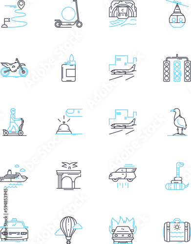 Romantic getaway linear icons set. Love, Relaxation, Couples, Intimacy, Serenity, Romance, Seclusion line vector and concept signs. Coziness,Passion,Tranquility outline illustrations Generative AI