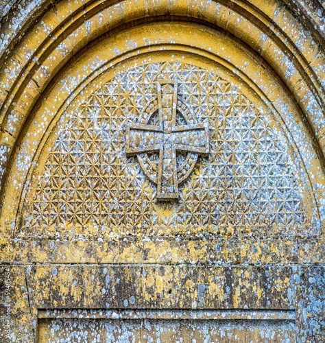Tablou canvas Stone Greek Cross, Saint Laurent Church, Longues-sur-Mer, Normandy, France