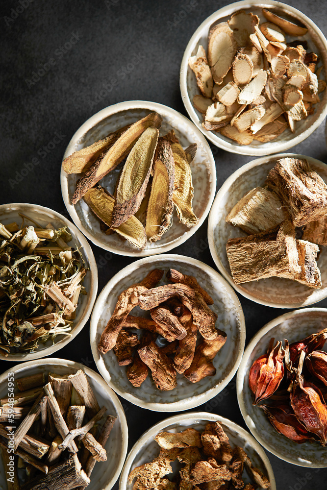 Various kinds of herbal medicines on a plate Various kinds of herbal medicines on a plate