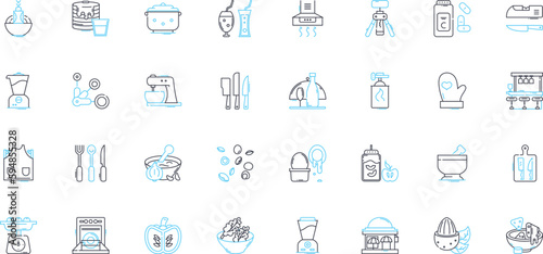 Gastronomy goods linear icons set. Truffles, Olive oil, Caviar, Foie gras, Cheese, Chocolate, Coffee line vector and concept signs. Tea,Spices,Vinegar outline illustrations Generative AI