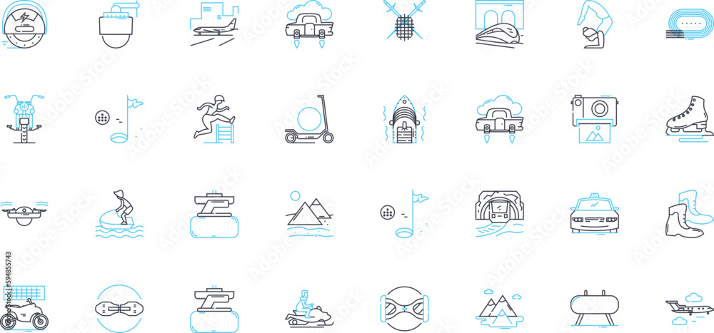 Naklejka premium Fitness world linear icons set. Workout, Strength, Cardio, Exercise, Gym, Yoga, Pilates line vector and concept signs. Nutrition,Muscle,Health outline illustrations Generative AI