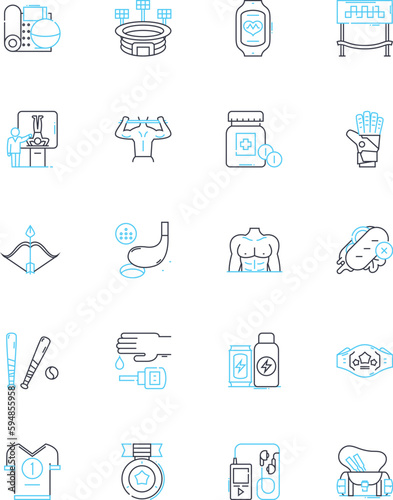 Strong immunity linear icons set. Resilience, Vigor, Robustness, Tenacity, Stamina, Endurance, Durability line vector and concept signs. Hardiness,Pliability,Resistance outline Generative AI