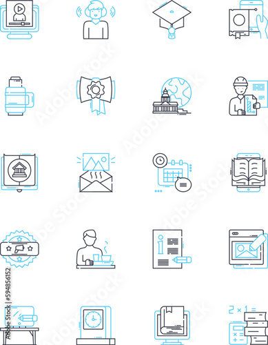 Secondary schooling linear icons set. Curriculum, Electives, Exams, Extracurriculars, Friends, Homework, Learning line vector and concept signs. Mathematics,Opportunities,Teachers Generative AI