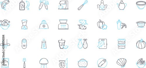 Dishware linear icons set. Plate, Bowl, Cup, Saucer, Spoon, Fork, Knife line vector and concept signs. Platter,Serving dish,Charger outline illustrations Generative AI